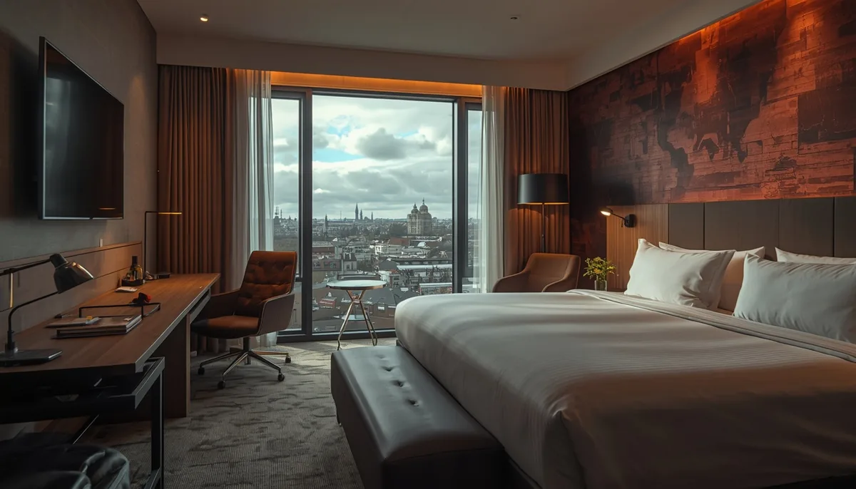 Hotelkamer met uitzicht op de stad